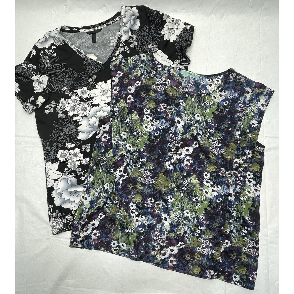 Lot 2 Women's Blouses Tops Pleione Floral Multicolor & Black White Floral L